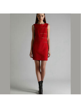 Carre Noir Red Sleeveless Midi Dress with Zipper Size 8